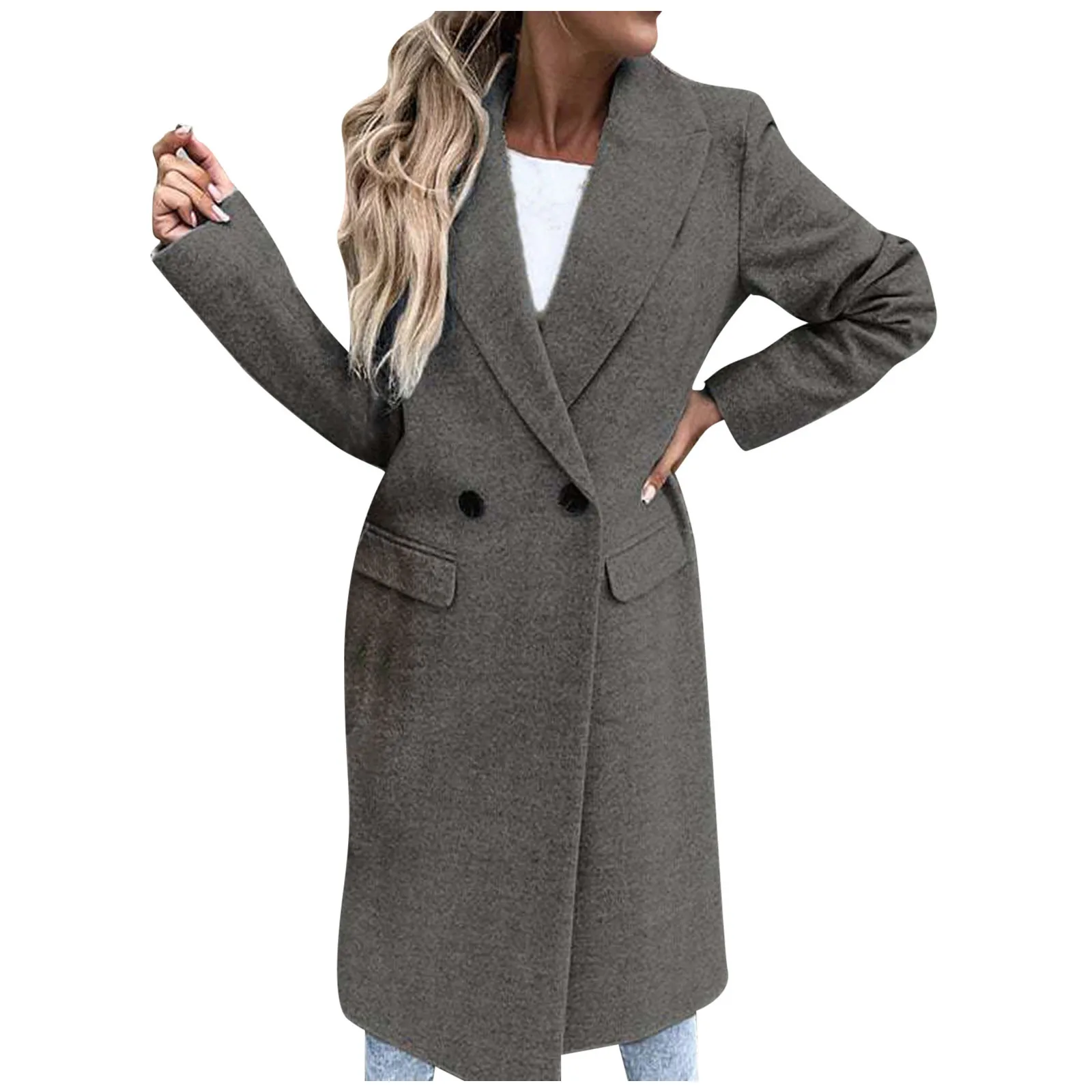 Women Long Coats Elegant All Match Long Sleeve Button Placket Autumn Winter Overcoat Suit Collar Trench Coat