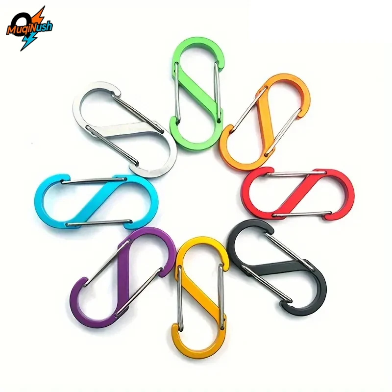 

MuqiNush 8pcs S-Type Multi-Purpose Lock Clip Spring Buckle Keychain Hook Lightweight Backpack Outdoor Use Large And Small Size