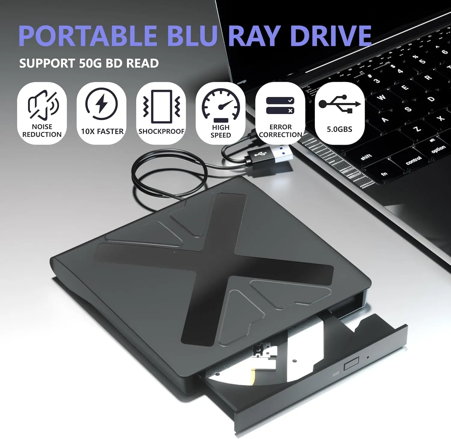 USB 3.0 Type-c Bluray External DVD RW Optical Drive 2 in 1 Interface Slim DVD CD Writer Burner Reader Player PC Desktop