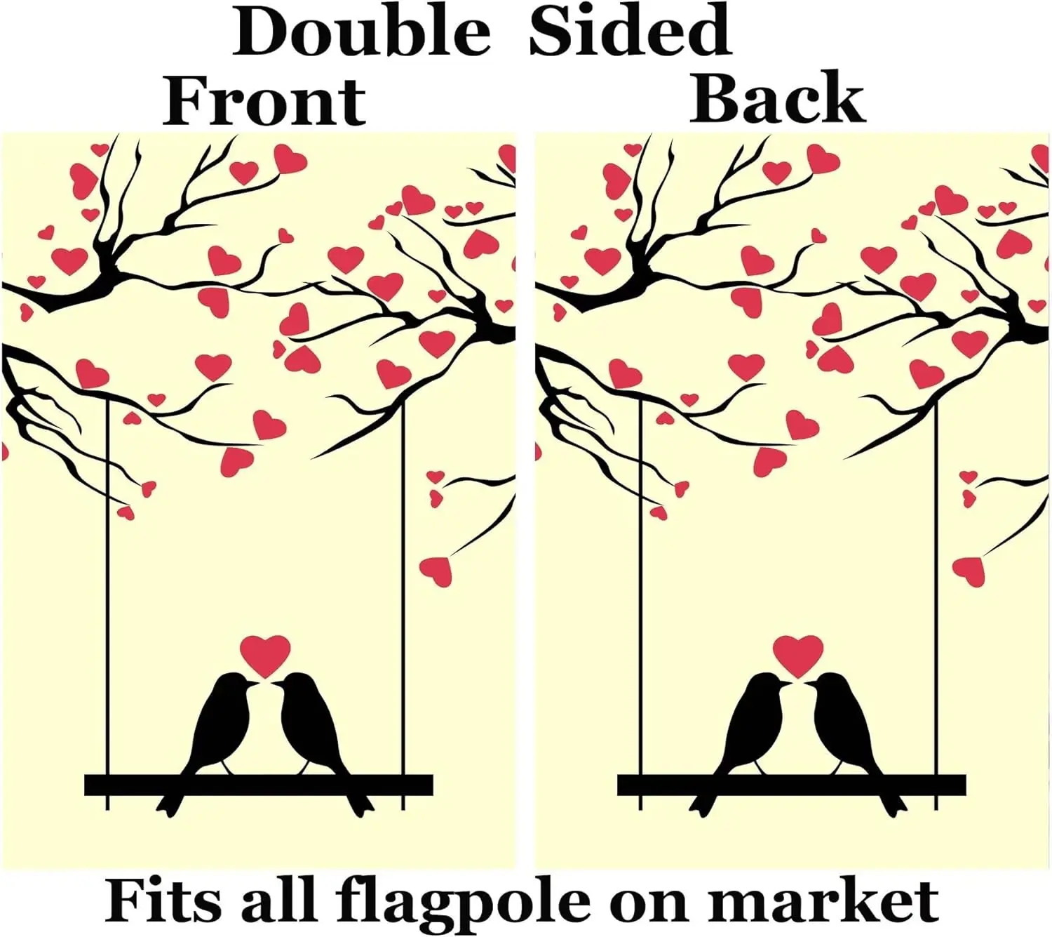 Spring Summer Cute Bird Love Tree With Love Birds Couple Red Hearts Swings Garden Yard Flag 12