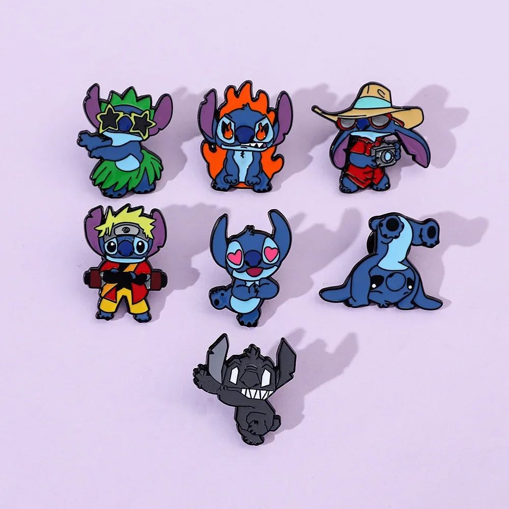 

7pcs Disney Anime Peripheral Cartoon Cute Stitch Metal Badge Schoolgirl Brooches Accessory Backpack Decoration Festivals Gift