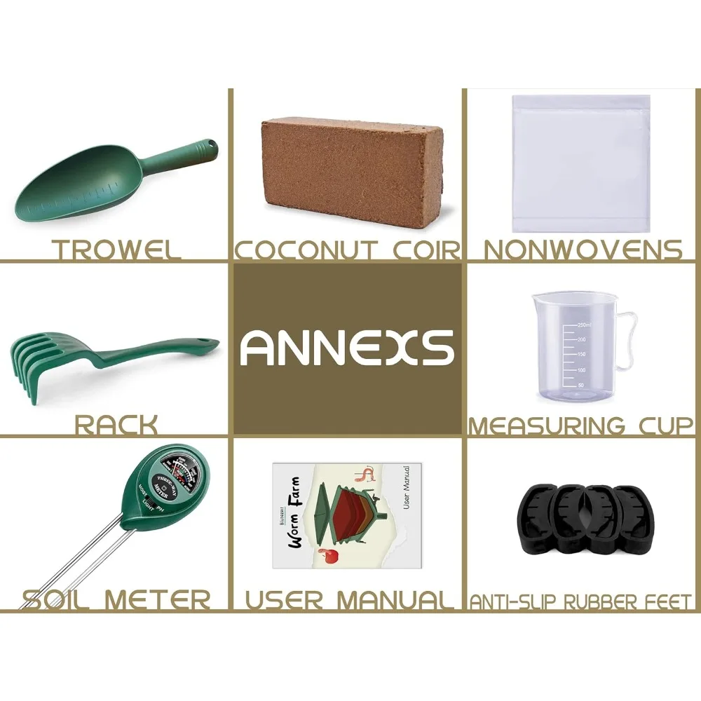 صندوق سماد دودة مكون من 5 صواني، مكون داخلي وخارجي 53QT مع مجموعة أدوات إعادة تدوير نفايات الطعام (ذهبي) #6