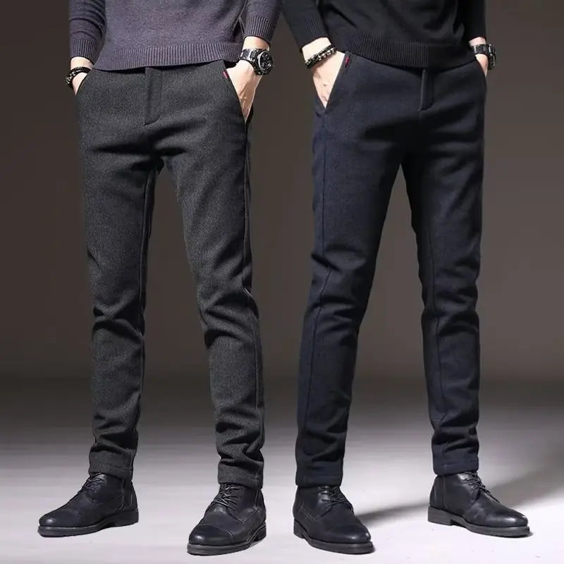 

Clothing Autumn Winter Men's Casual Pants Business Fashion Slim Fit Stretch Thick Cotton Trousers Male Korea Outdoors Gift