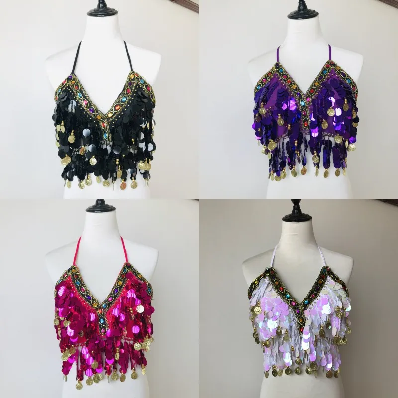 Top corto sin mangas con borlas y cuello Halter para danza latina, ropa de baile para escenario, espectáculo, fiesta, Club, sujetador con tirantes y espalda descubierta para verano