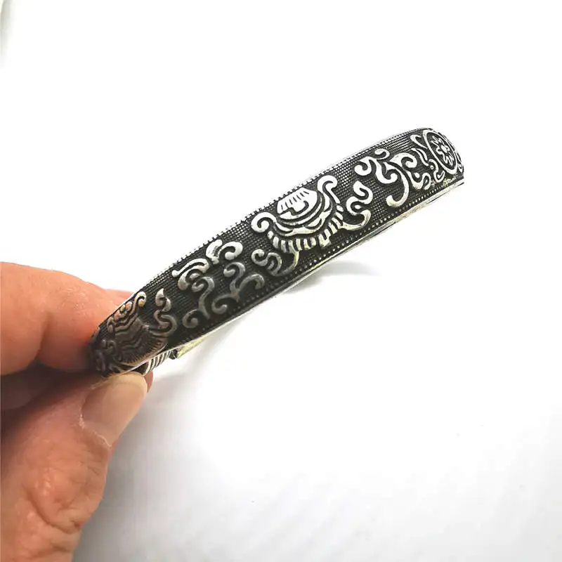 Tibetan Lucky Eight Auspicious Amulet Symbols Adjustable Bangle Traditional Miao Ethnic Jewelry BB-004
