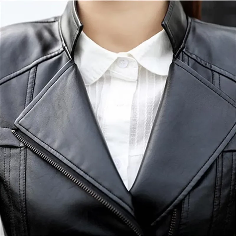 2024 Zipper Faux Soft Leather Jacket donna primavera autunno inverno Pu moto Coat Black Punk Biker Rivet Pocket Y2k capispalla