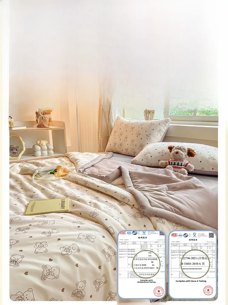 Washable Summer Cool Air Conditioning Non-Cotton Thin Four-Piece Single Person Quilt Duvet Cover Set Polyester Fiber Filling