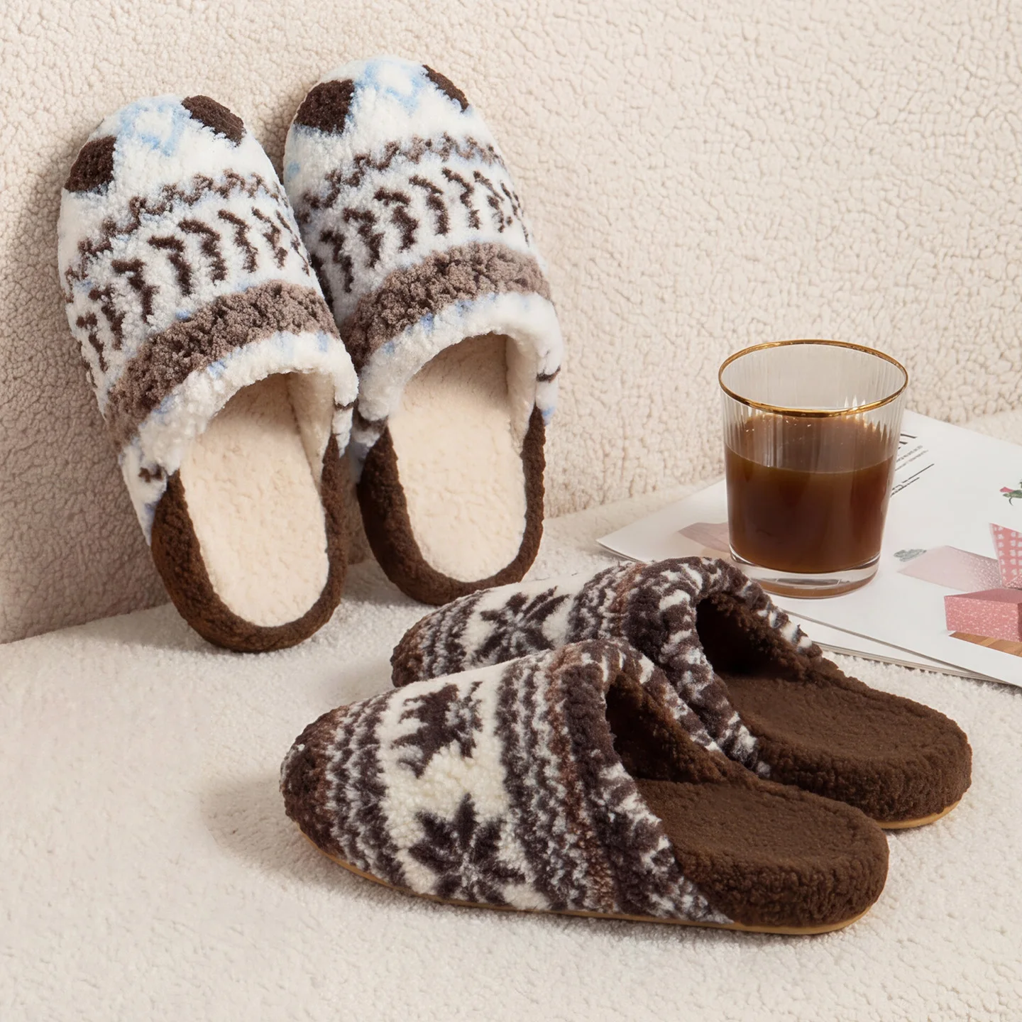 Cute Sheep Antibacterial Fuzzy Slippers Women Winter Warm Plush Non‑Slip Thick Sole Soft Indoor Home House Shoes