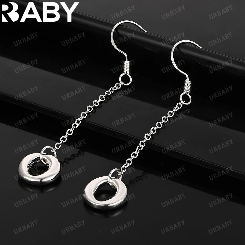 

URBABY 925 Sterling Silver Earrings Round O Long Drop Earrings For Women Jewelry Fashion Party and Daily Wear