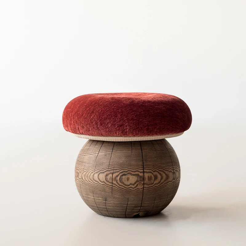 Natural Wood Mushroom Stool Round Ottoman for Living Room Handcrafted Solid Wood Entryway Bench Minimalist Shoe Stool for Decor - view 5