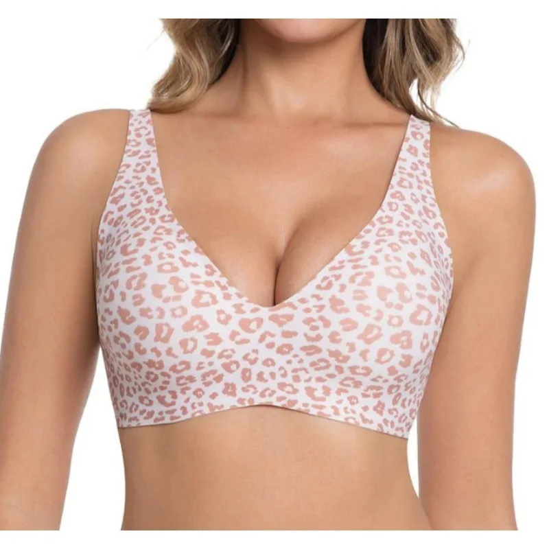 Seamless Buttery Soft Wireless Bra Full Coverage Lift Support Back Smoothing Anti-Sagging Plus Size Leopard Print Comfort Bra image 4