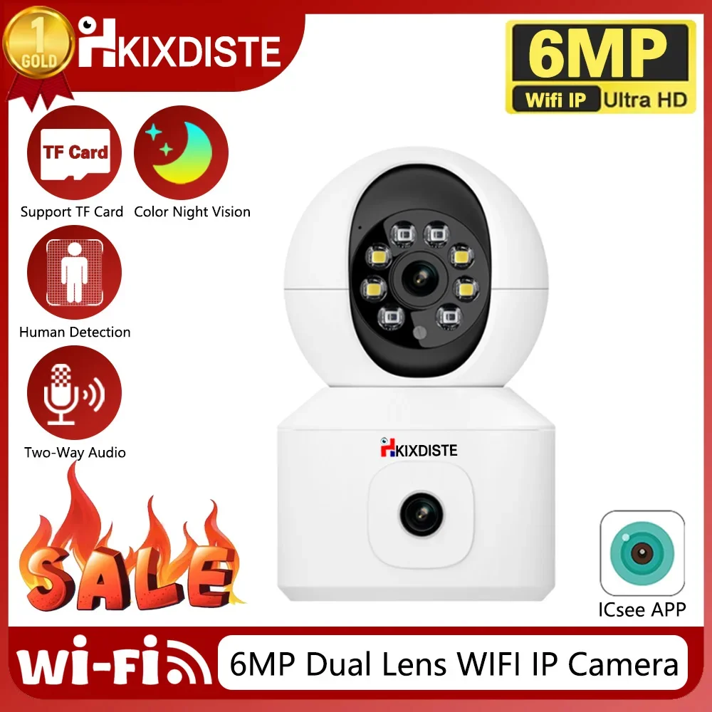 

ICSEE 6MP WiFi Camera with Dual Screen Baby Monitor Night Vision Indoor Mini PTZ Security IP Camera CCTV Surveillance Cameras