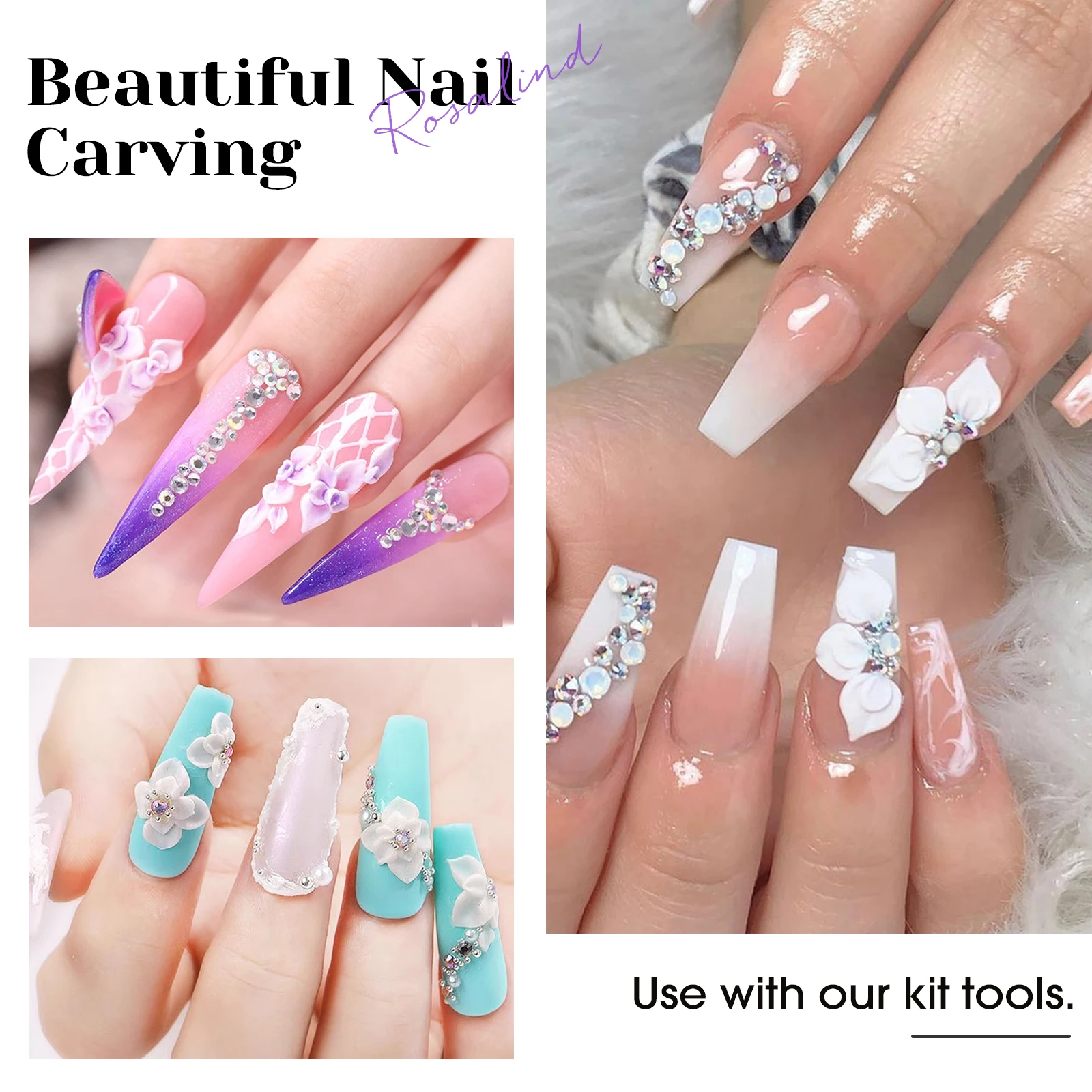 Rosalind Carving Blume Nagel Gel Acryl pulver Nail Art Acryl Nagel Kit klar weiß rosa Pulver Acryl Nägel für die Maniküre