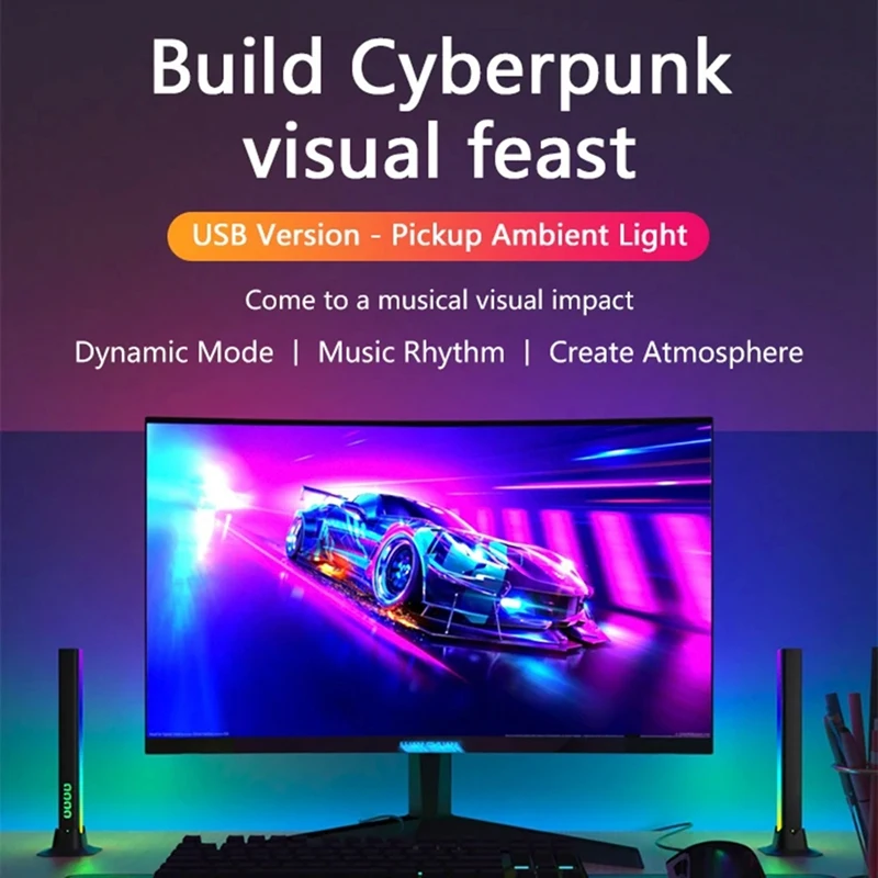 Ambience LED RGB Light Voice Atmosphere Light Set Kit TV Wall Computer Game Pickup Lamp Gaming Game Smart Light Set