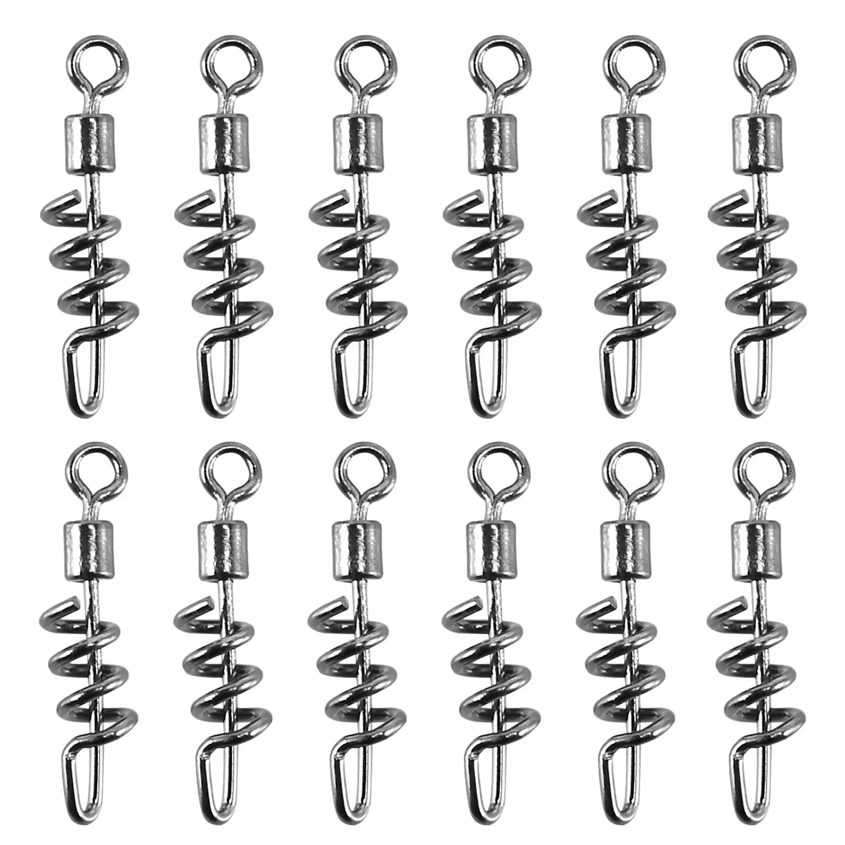 30Pcs/Pack Corkscrew Swivel Fishing Swivel Snap Swirl Connector Black Silver Stainless Steel Fishing Swivels 10#