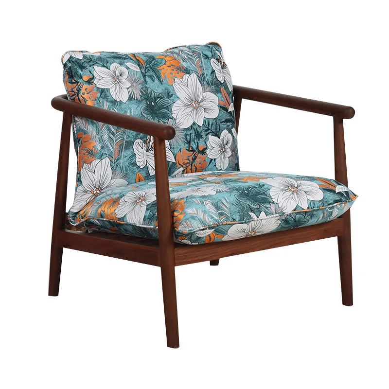 Light Luxury Minimalist Leisure Single Sofa Chair Cafe Living Room Meeting Chair North American Black Walnut Softbag Sofa Chair