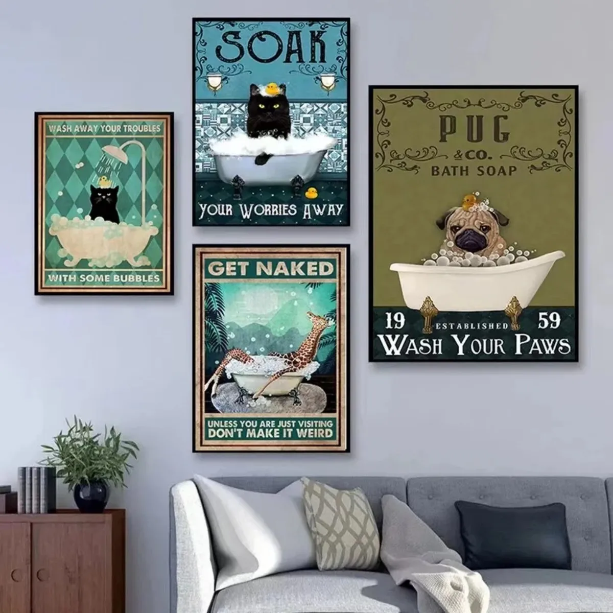 1pc frameless 1PC Nordic Modern Minimalist Animal Abstract Poster Bathroom Decoration Hanging Painting Canvas Printing Art Fashi