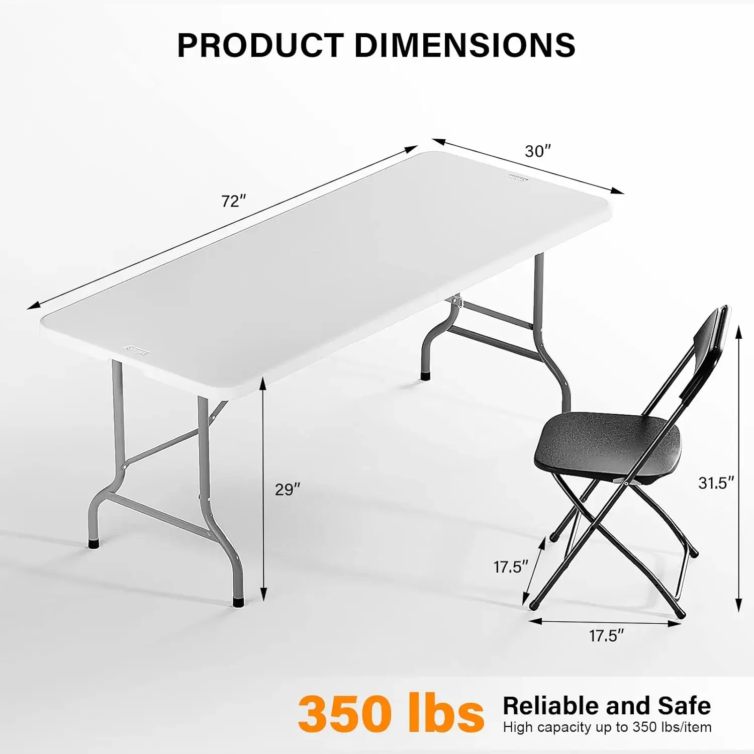 Juego de mesa plegable de plástico de 6 pies con 6/8 sillas plegables negras para Picnic, eventos, entrenamiento, actividades al aire libre, en casa