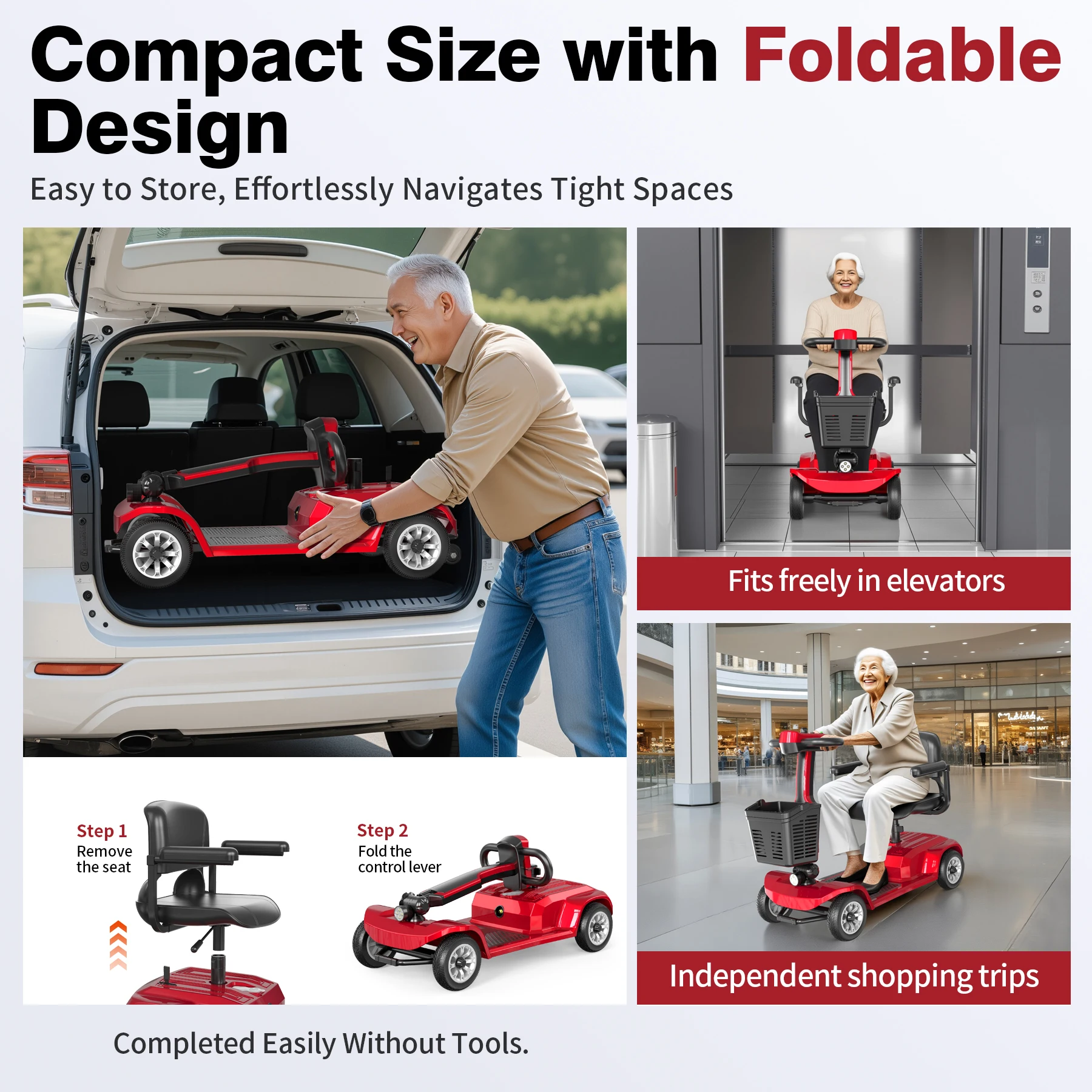Unificare Heavy Duty Mobility Scooter for Adults Foldable 4 Wheel All Terrain Carbon Steel Frame Dual Mode Elderly Safe Reliable