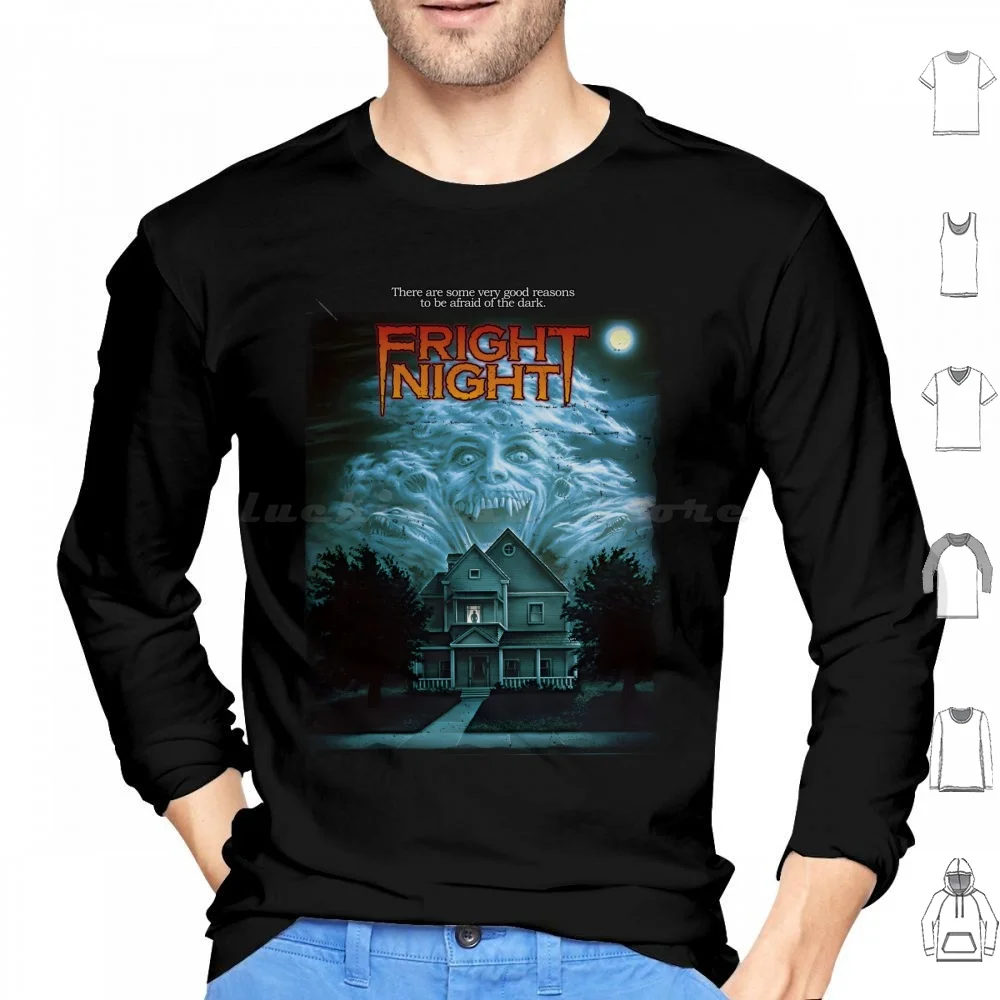 

Fright Night Hoodies Long Sleeve Fright Night Horror Vampire Movie Film Cinema Cult Classic Retro 80s 1980s Scary Vhs