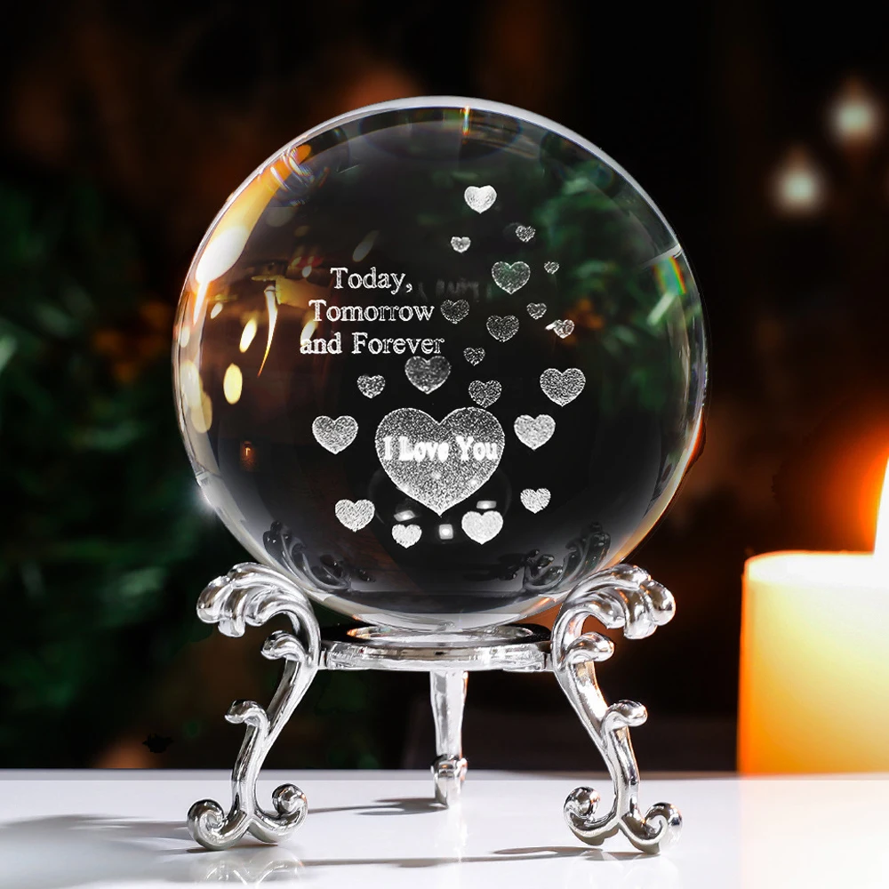 

60mm Heart Crystal Ball Paperweight 3D Laser Engraved Love Glass Ball Ornaments Glass Sphere Love Gift for Mom,Boy/Girl Friends
