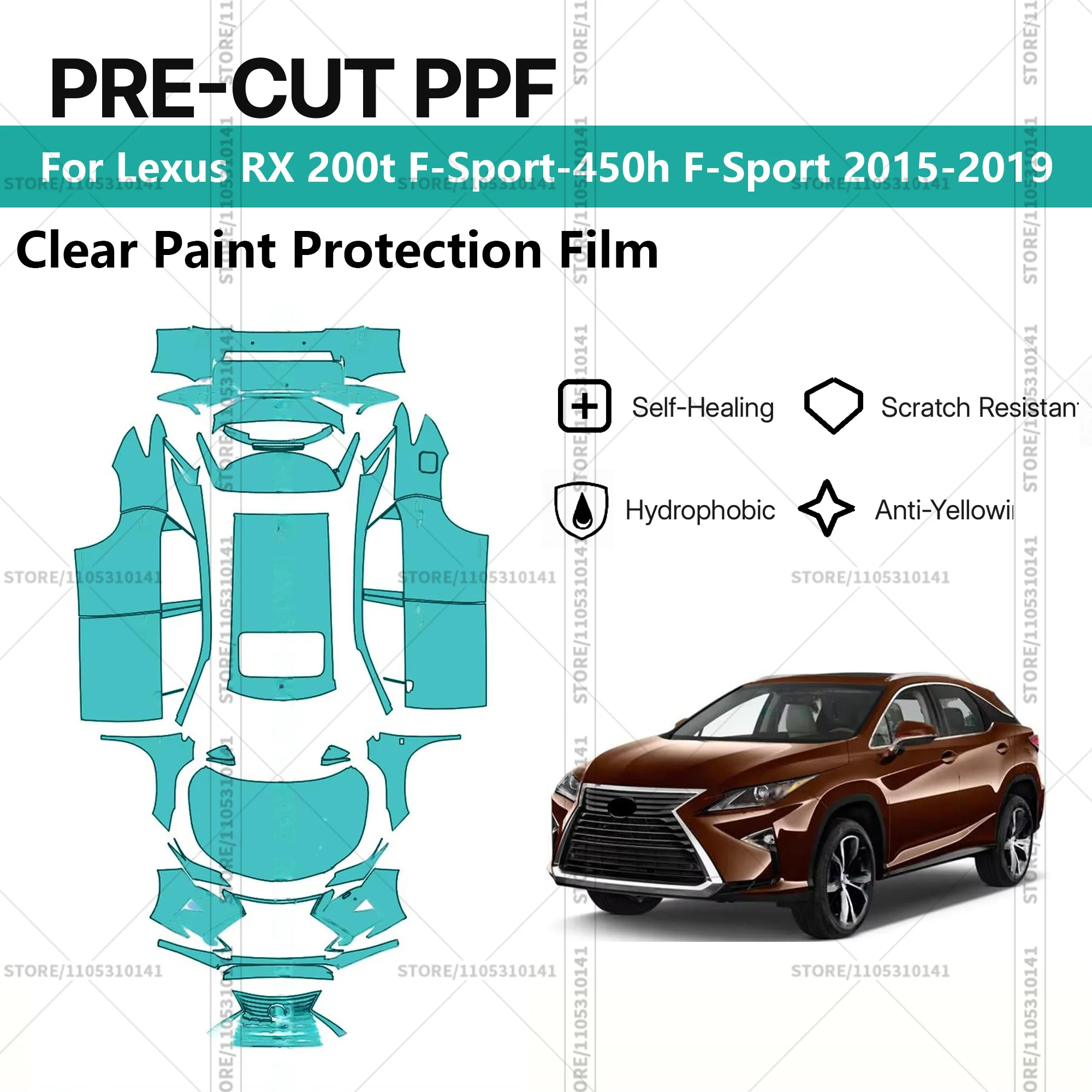 

Для Lexus RX 200t F-Sport-450h F-Sport 2015-2019: Предварительно вырезанная прозрачная защитная пленка PPF для автомобиля