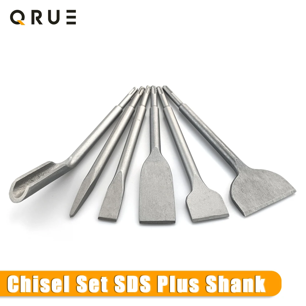 6Pcs Electric Hammer Chisel Set SDS Plus Shank Drill Bit Point Groove Gouge Flat Masonry Tools for Concrete Brick Wall Rock