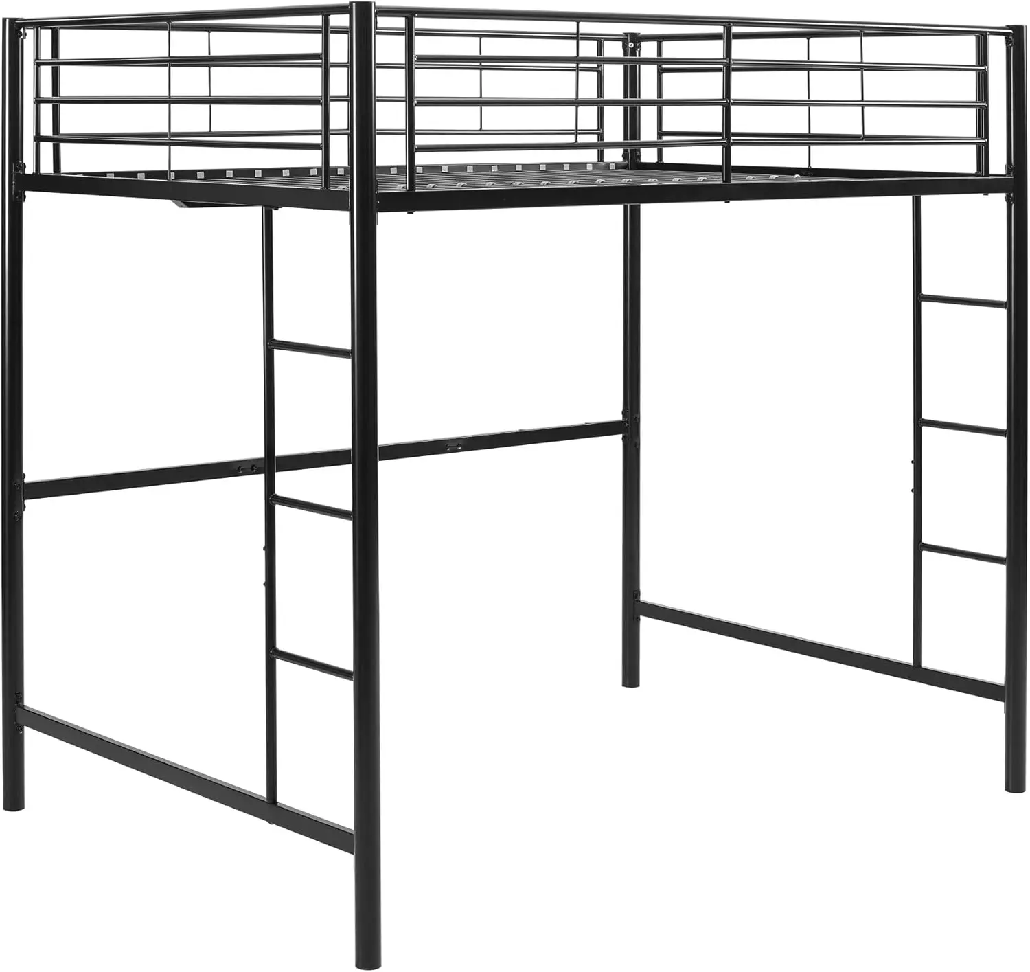 Industrial Metal Double Over Loft Bunk Bed Full Loft Black Fits Most Double Size Beds 5”- 9” Mattress Thickness Recommended