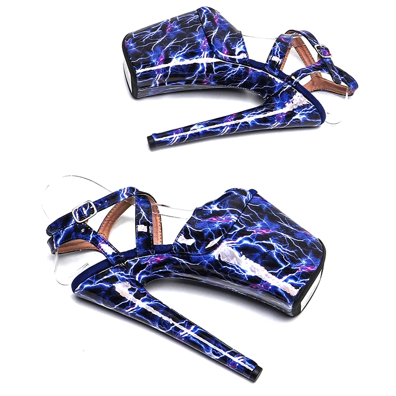 Leecabe 20cm/ 8 inci sandal hak tinggi seksi dengan bagian atas PU mengkilap untuk pesta, sepatu hak tinggi untuk penari striptis dan pole dance
