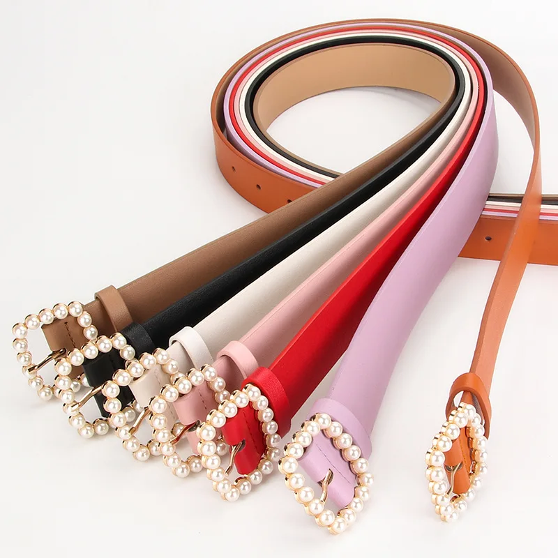 3.3CM X 105CM Anyongzu Ladies Pearl Belt Square Point Buckle Sweet Red Purple Elegant Decorative Dress Factory Wholesale 2026