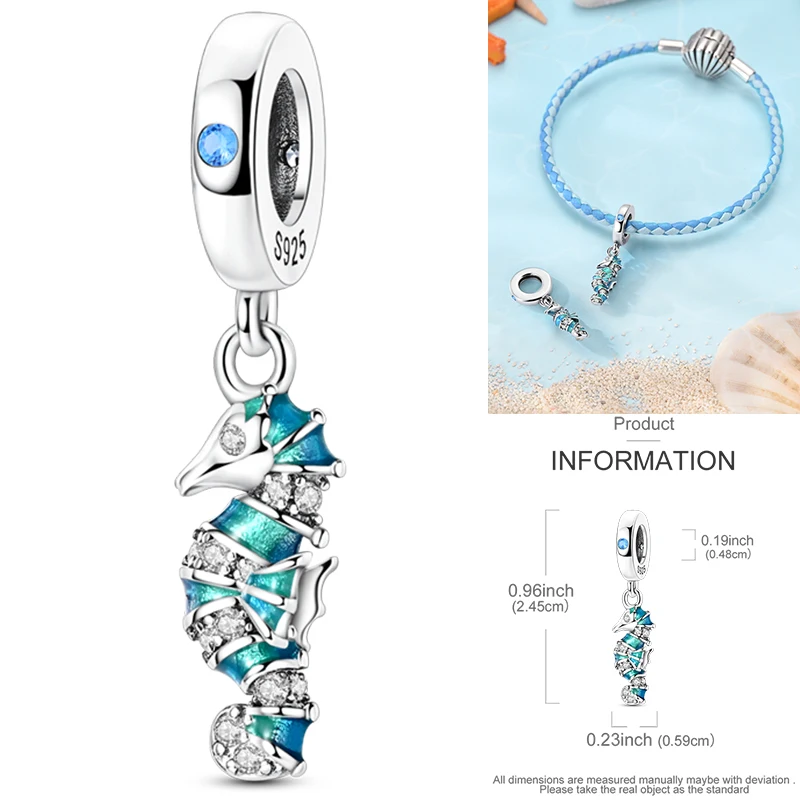 925 Sterling Silber Ozean-Meerestier-Charm-Perlen Wal Delfin Seepferdchen Oktopus Krabbe Mantarochen für DIY Armband Halskette Geschenk – Detail 18