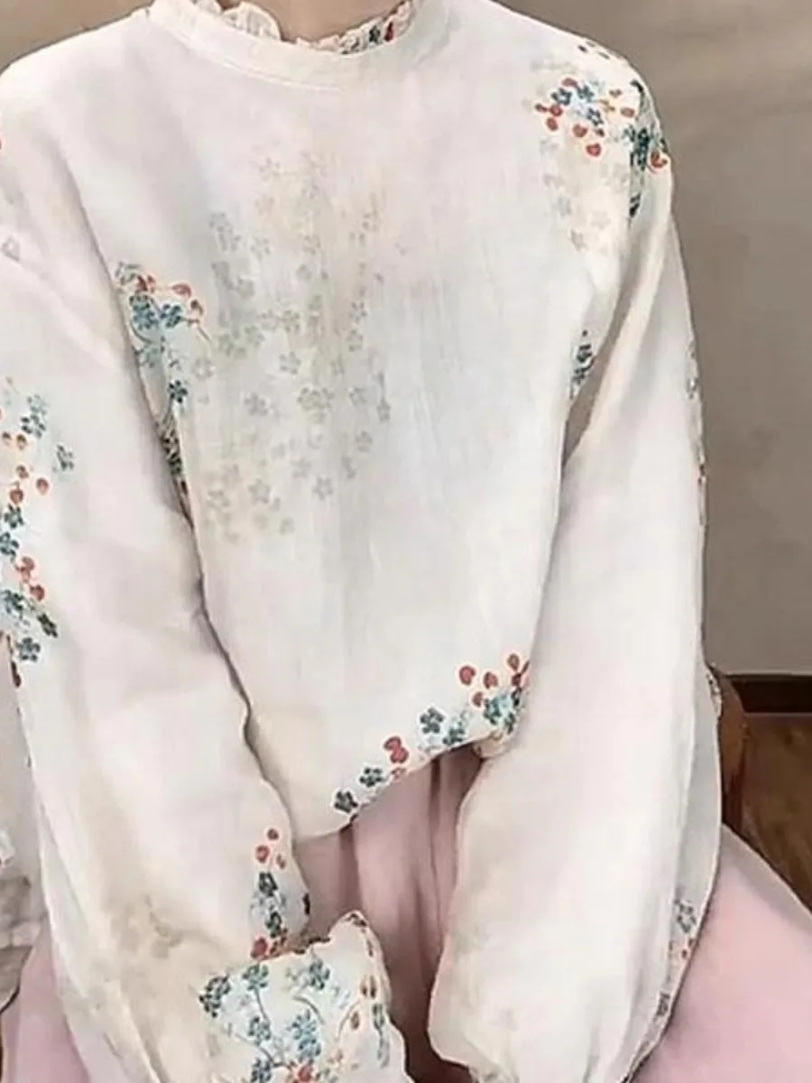 

Fre японский свободный хлопок irt женский модный возрастной кружевной воротник Thiened Long Sve хлопковый тет с принтом