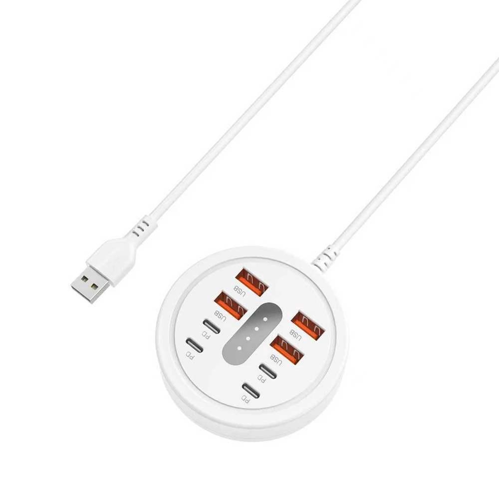 66W Multi‑Port USB Charging Station 4 USB‑A +4 PD Type‑C Desktop Fast Charger Hub Round Portable Charging Dock For Smartphone