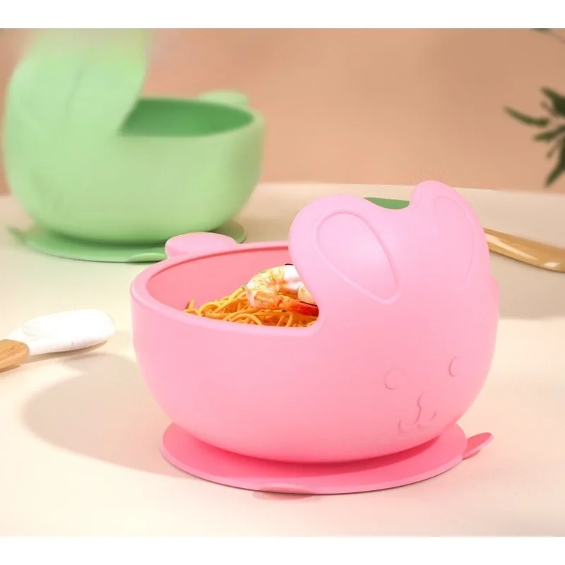 

Baby Feeding Bowl Non-Slip, Heat-Resistant Silicone Bowl with Suction Cup Cute Cartoon-Themed Baby Tableware