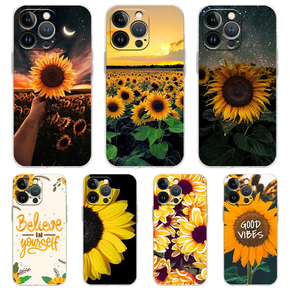 Sunflower Transparent Bags Phone Case Cover for iPhone 15 14 13 12 11 Pro Max X XS Max 14 7 8 Plus Shockproof Soft Shell Fundas