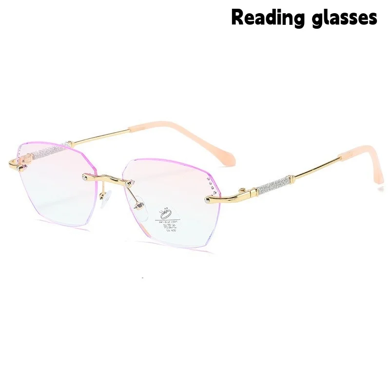 Frameless Polygonal Reading Glasses for Women, Middle-Aged and Elderly People, for Reading and Seeing Print