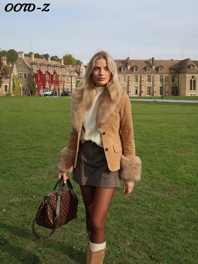 سترات نسائية أنيقة مطبوعة بشراشيب معاطف فضفاضة متباينة وسحاب وأكمام طويلة معاطف نسائية موضة خريف وشتاء 2025 ملابس خارجية للسيدات