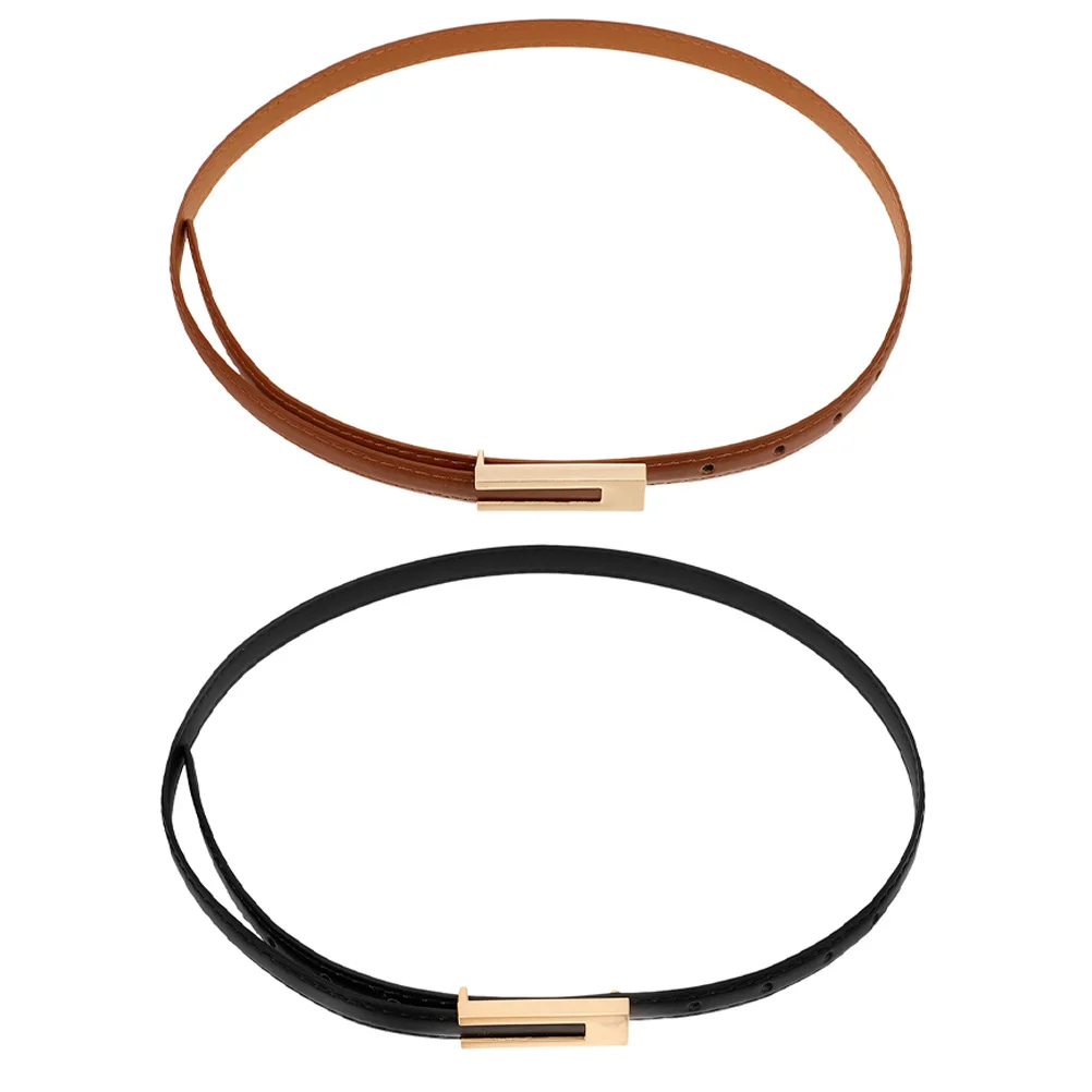 

2Pcs PU Vintage Thin Belts Stylish Waist Dress Belt for Women Jeans Waist Accessory PU Thin Belt