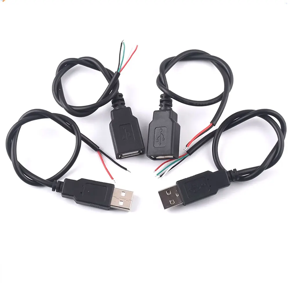 Jcd conector de carregador usb, 2 pinos, 4 pinos, usb 2.0, macho, fêmea, cabo de extensão de fonte de alimentação, cabo de carregamento, linha de dados diy ﻿