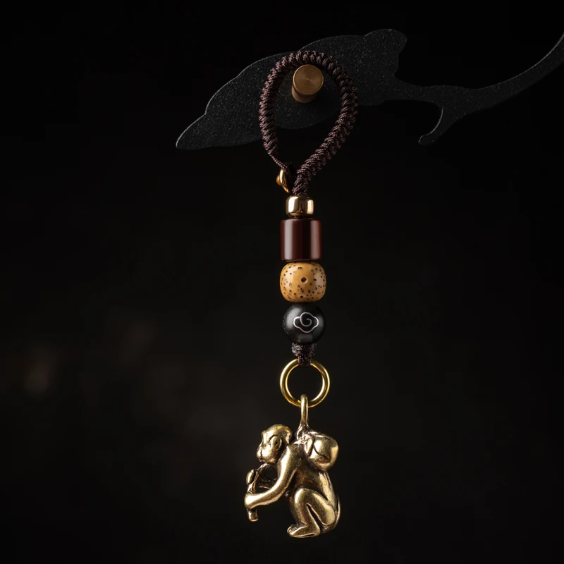 luxury-handwoven-bronze-car-keychain-monkey-zodiac-pendant-high-end-vehicle-retro-sle-hanging-rope-creative-gift
