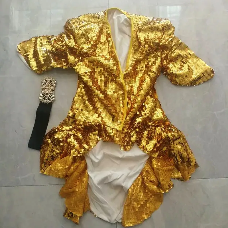 Gold Silver Sequins Swallow-tailed Jacket Women Magician Jazz Dance Team Tailcoat Sexy Nightclub Party Stage Performance Costume