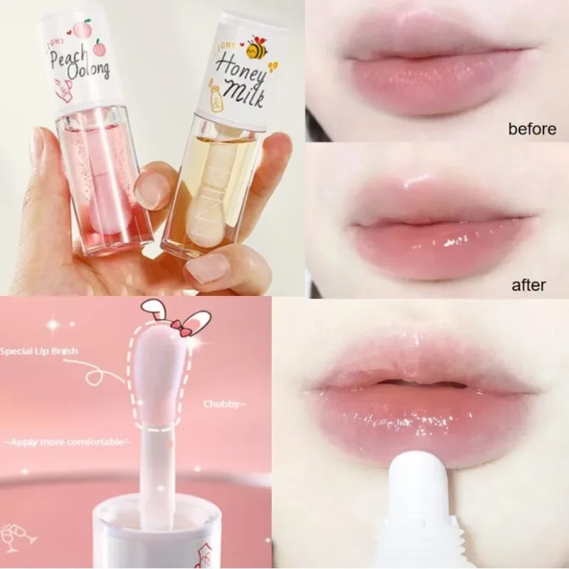 Lip Oil Peach Milk Honey Dry Moisturizing Lip Gloss Moisturizing Lipstick Reduces Wrinkles Water Big Brush Head Cute Makeup