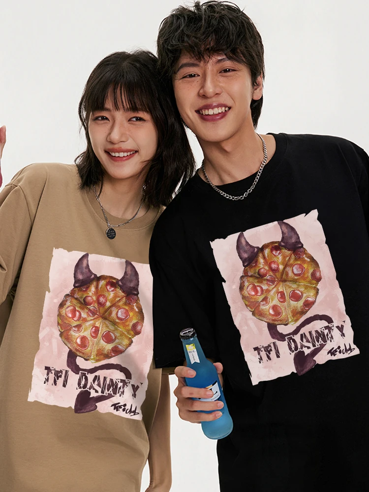 Pizza Demon Special Couple Wear 2024 New Fashion Cotton Short Sleeve Summer Loose Casual T-Shirt