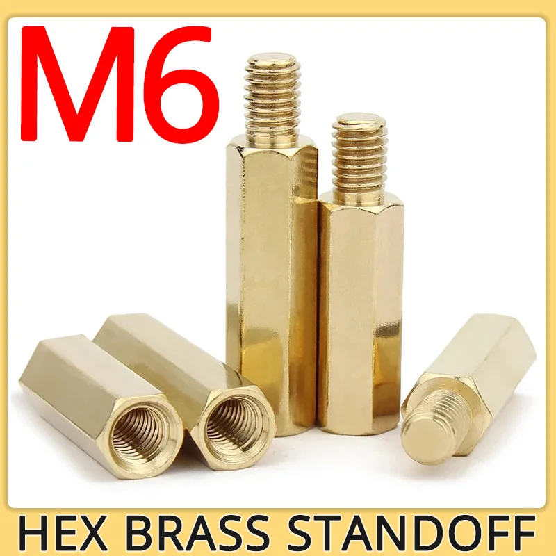 M6 Brass Hex Standoff Column Boards Rack Stud Metric Hexagon Threaded Pillar PCB Copper Spacer Bolt Screw For PC Motherboard