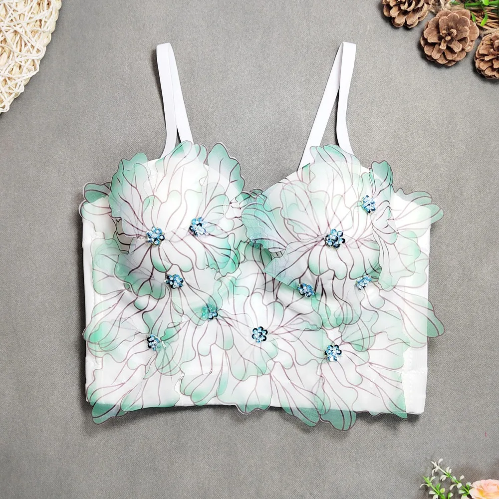 IRENE TINNIE Femme Short Suspender Tank Top Water Lotus Corset Women Fashion Multicolour Flower Sleeveless Sweet Brassiere Vest