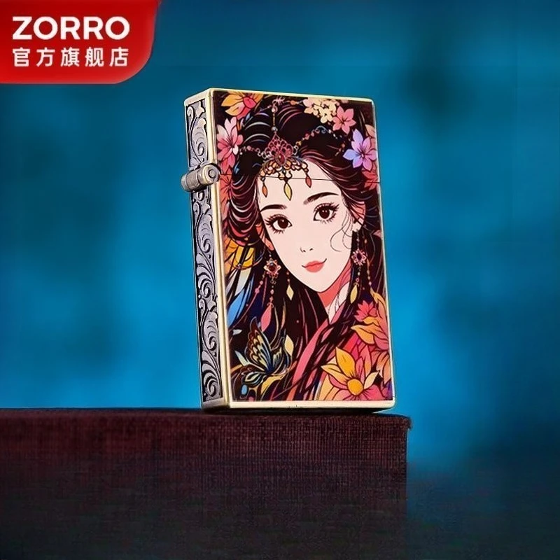 ZORRO جديد أربعة جيل زهرة الله الكيروسين أخف رقيقة جدا المعادن يندبروف طحن عجلة ولاعة السجائر الرجال هدية