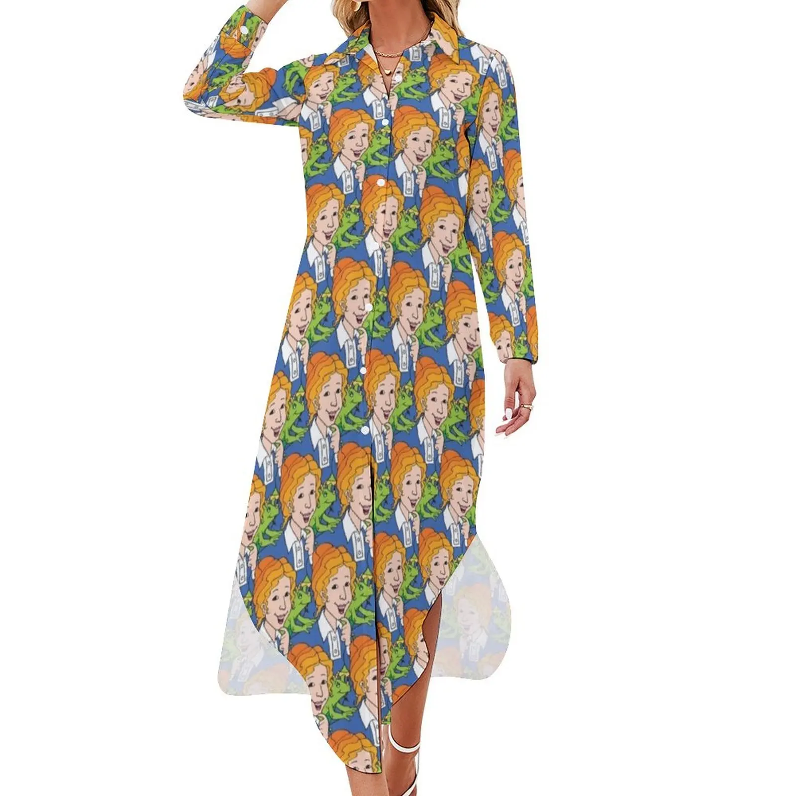 Frizzle Pattern Long Sleeved Shirt Dress bandage dress women clothes