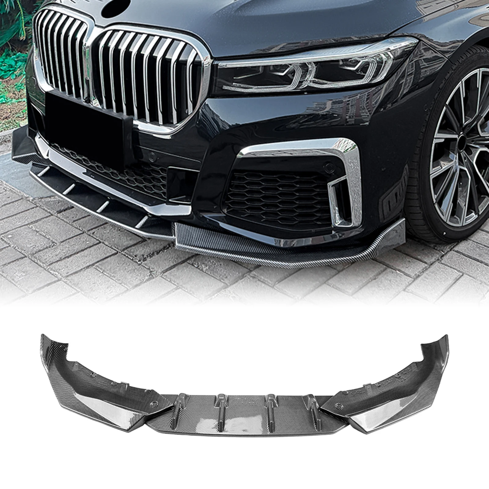 

Lower Diffuser Splitter Carbon Fiber Look/Gloss Black Front Bumper Spoiler Lip For BMW G11 G12 2019-22 740i LCI M Sport 7 Series