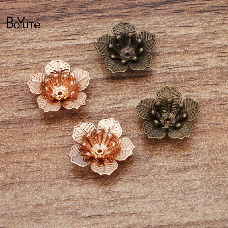 BoYuTe-Materiales de flores de latón de Metal, accesorios de fabricación de joyas artesanales hechos a mano, 16x6MM, 100 unidades por lote, venta al por mayor