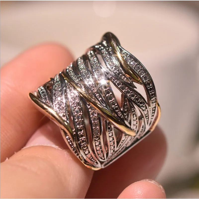 Hot-Selling New Creative Romantic Two-Color Zircon-Plated Ring, Female Engagement Accessories